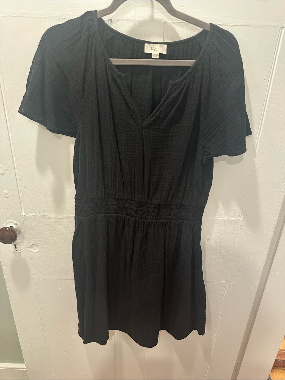 LOFT Black Short Sleeve V-Neck Mini Dress